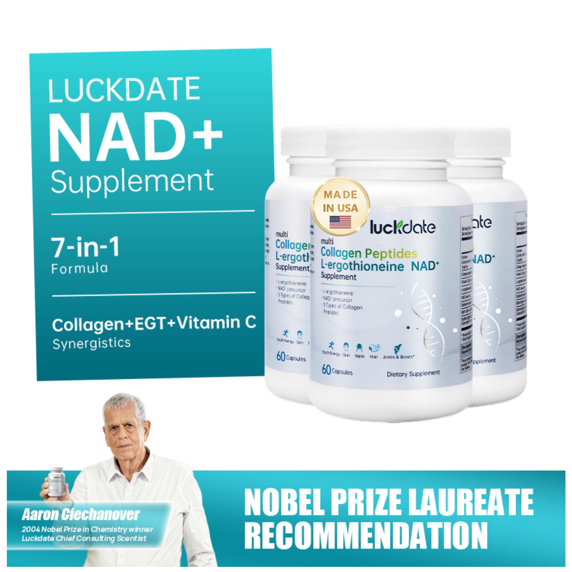 LUCKDATE resveratrol from grapes bottle shows potential antioxidant synergy.