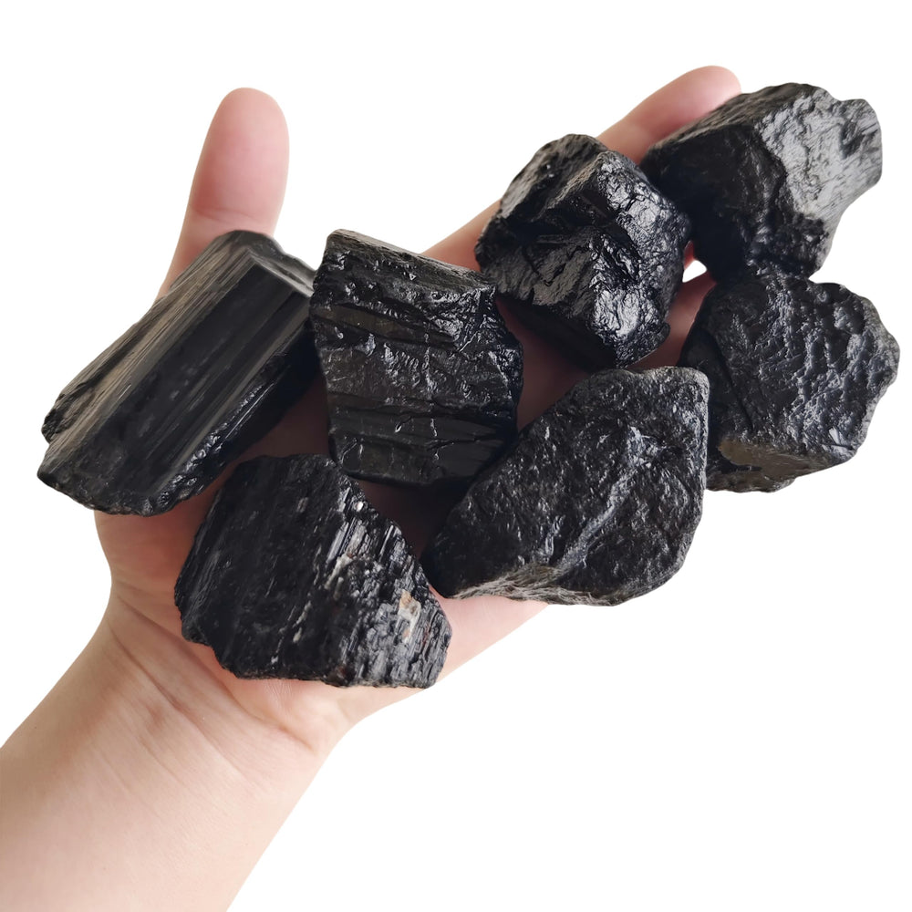 Luckeeper black tourmaline rough stones 1lb for meditation and energy clearing.