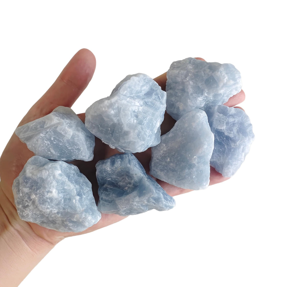 Luckeeper blue calcite rough crystal close-up for meditation and clarity