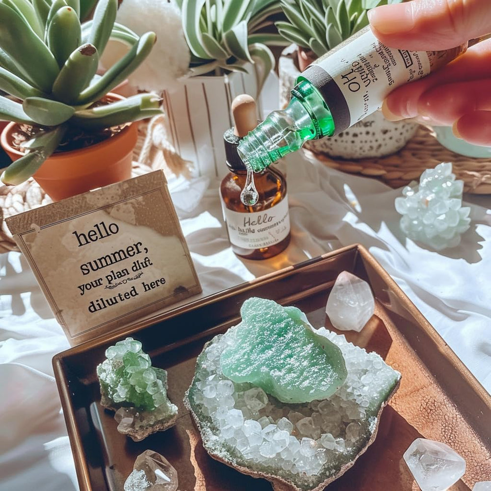 Luckeeper Green Aventurine altar display for energy work and chakra balancing.