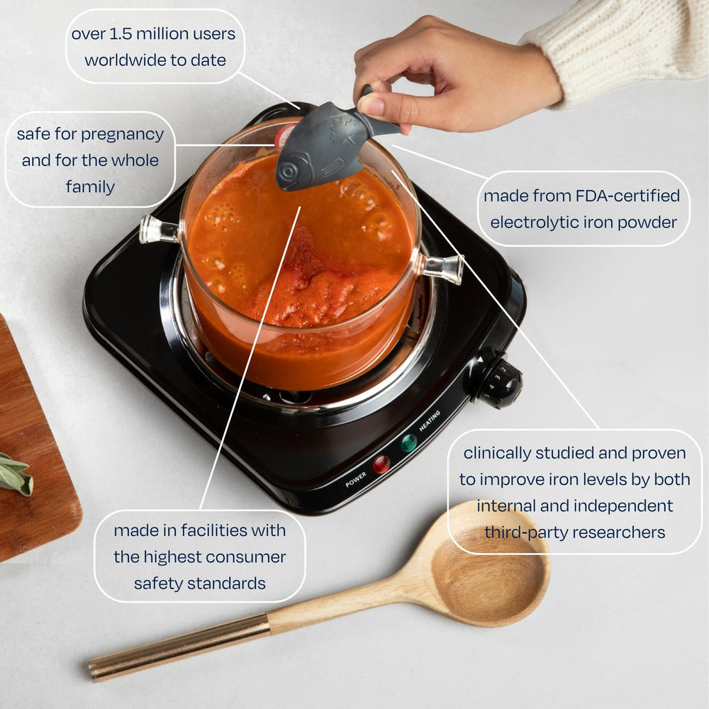 Lucky Iron Fish with rice showing simple addition to meals for extra iron