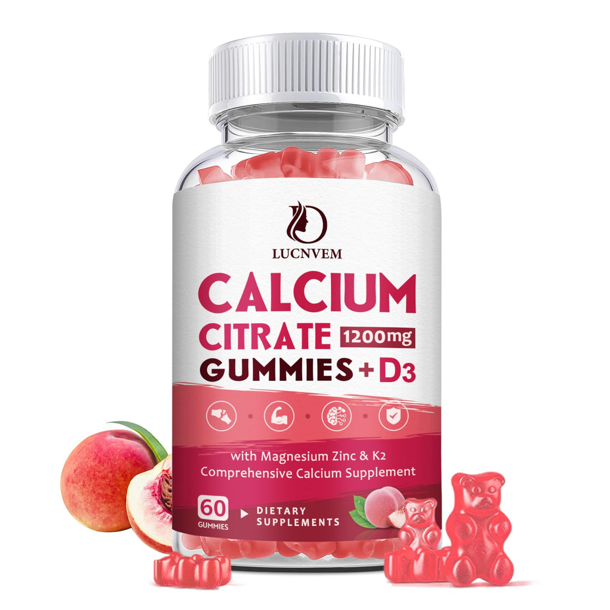 LUCNVEM calcium citrate 1200mg bottle close-up for easy daily intake