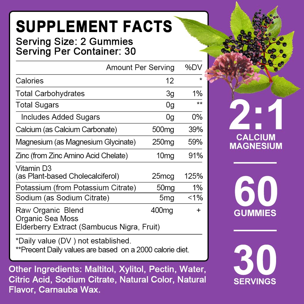 LUCNVEM calcium magnesium zinc gummies close-up showing chews for better absorption.
