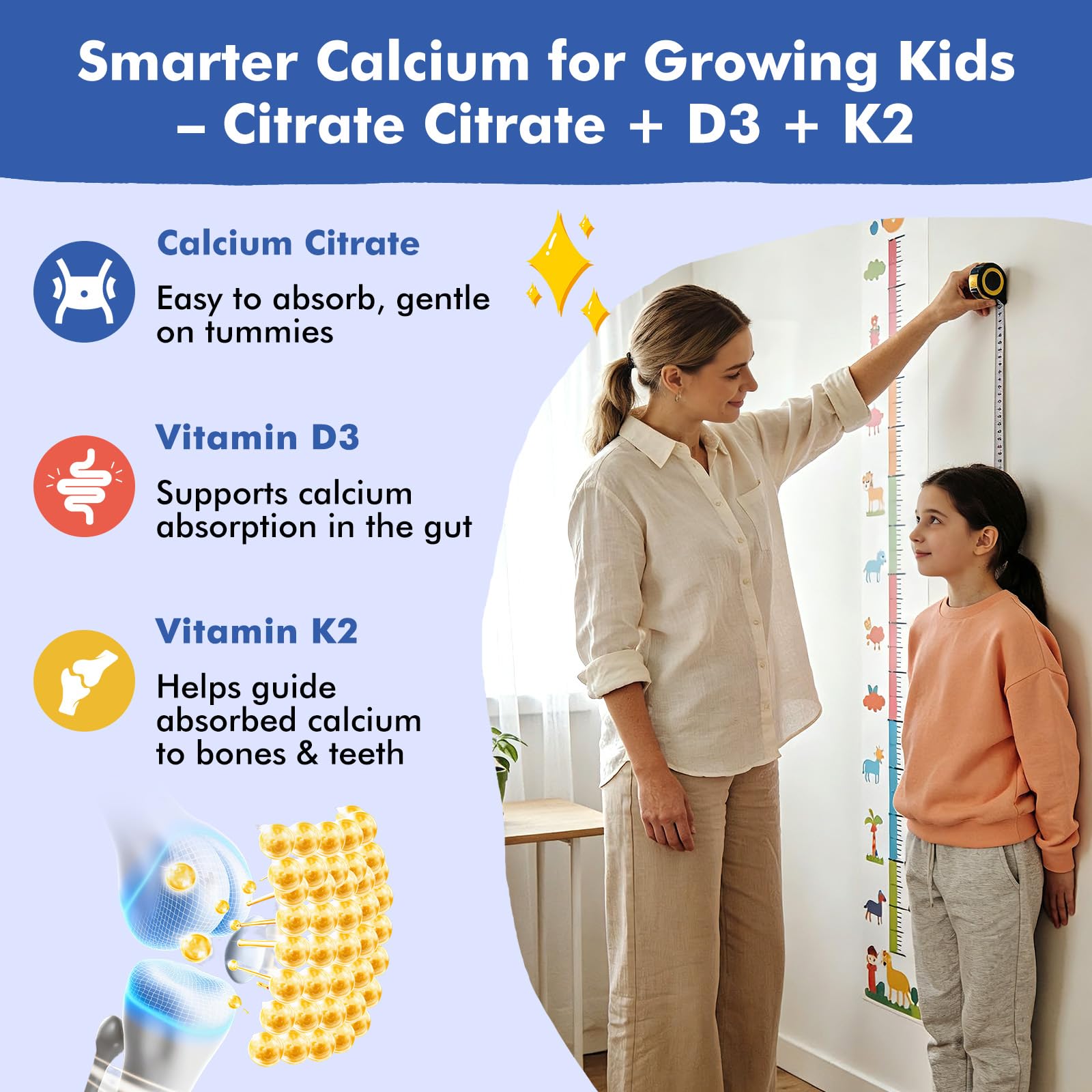 LUCNVEM Gummies bottle with glass illustrating convenient everyday consumption for kids.