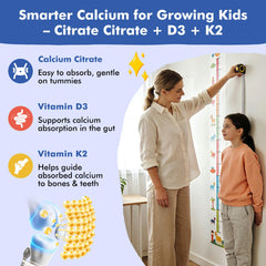 LUCNVEM Gummies bottle with glass illustrating convenient everyday consumption for kids.