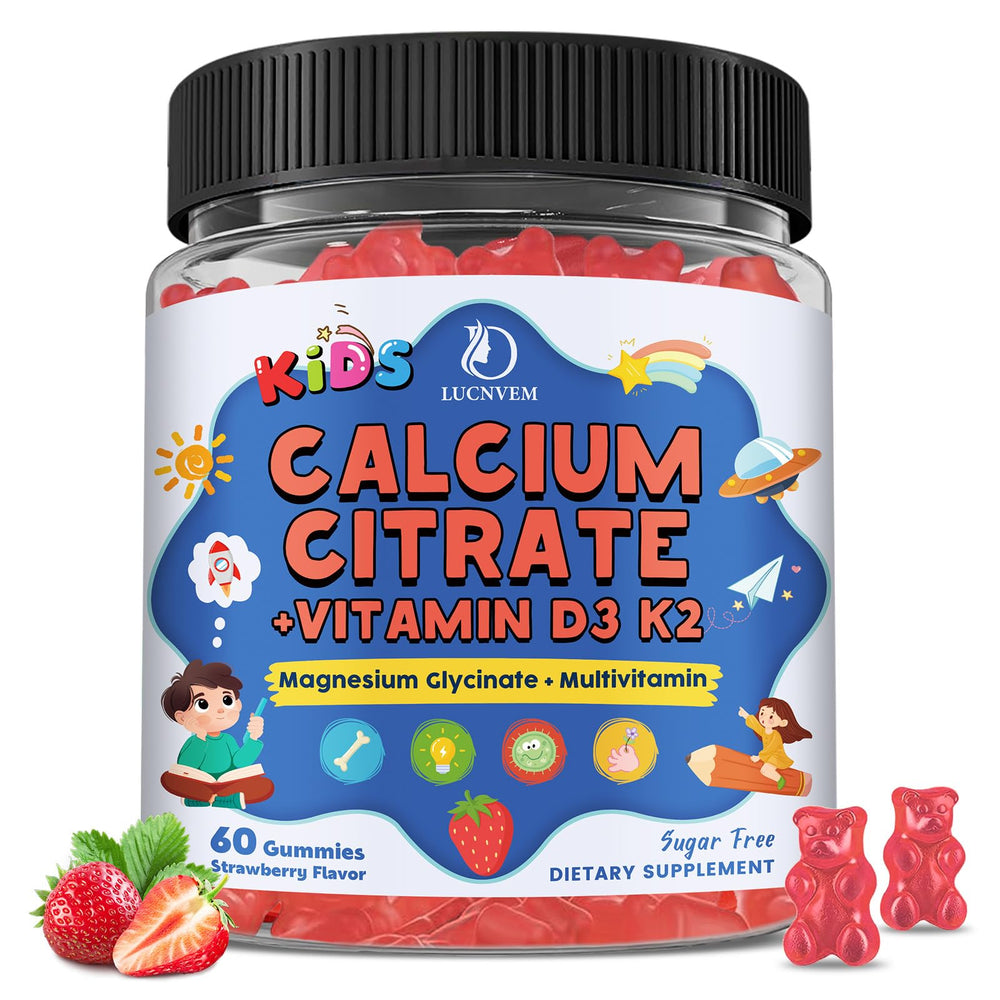 LUCNVEM Kids Calcium Citrate Gummies bottle supports growing bones and daily wellness.