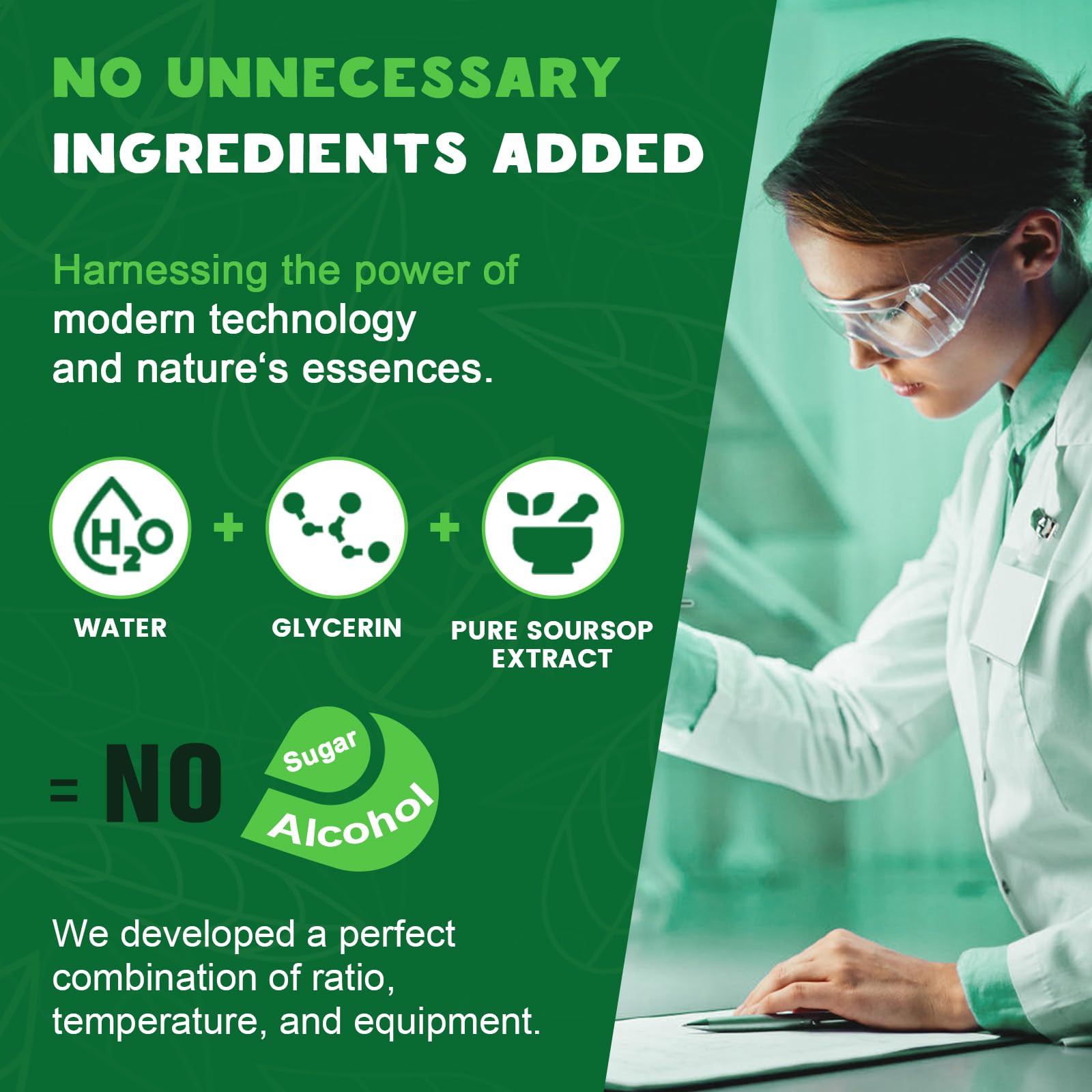 LUCNVEM Soursop Drops ingredients panel with organic glycerin and water