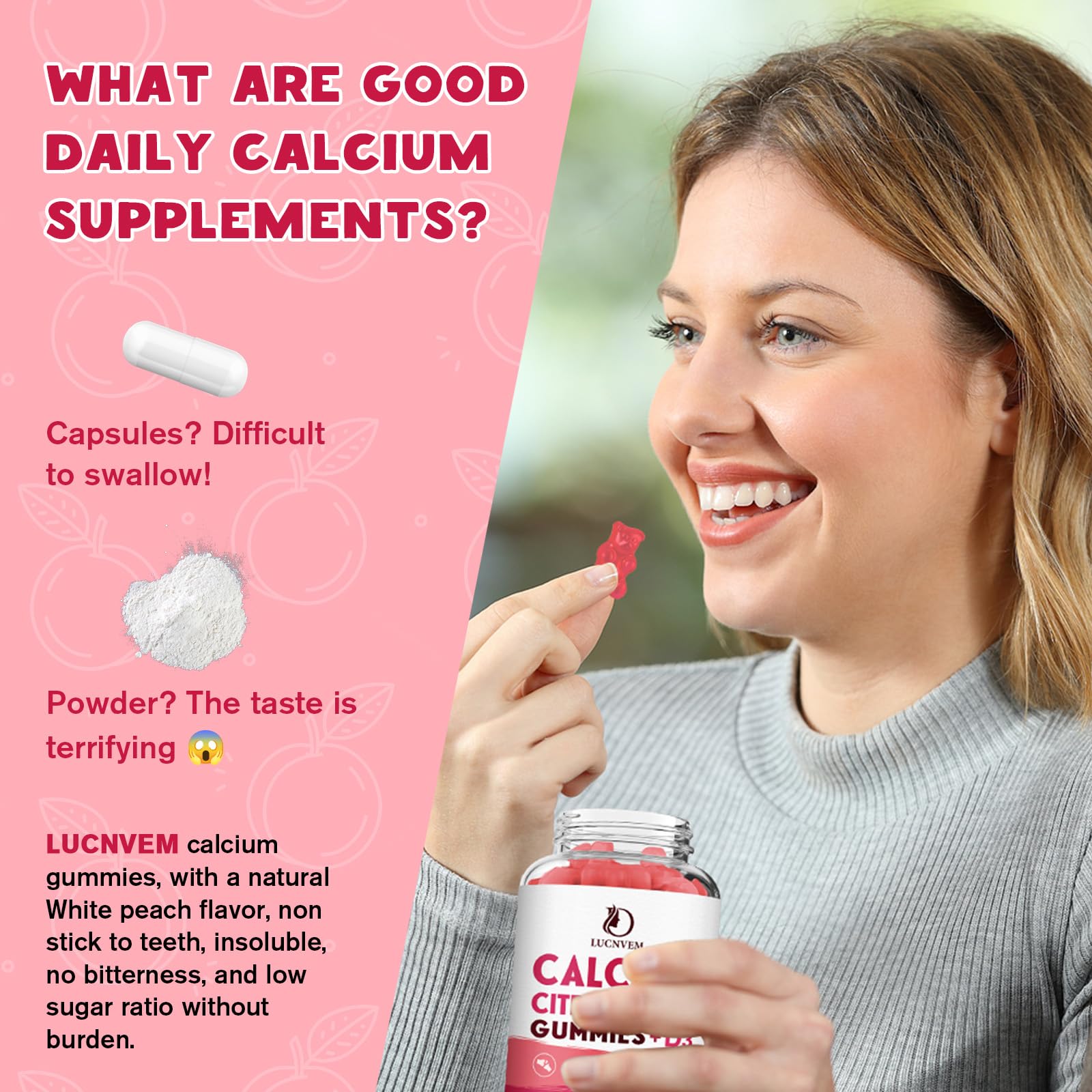 LUCNVEM white peach gummies highlighted for flavor profile