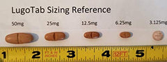 LugoTab packaging with quality-control seal indicating non-GMO, filler-free formulation.