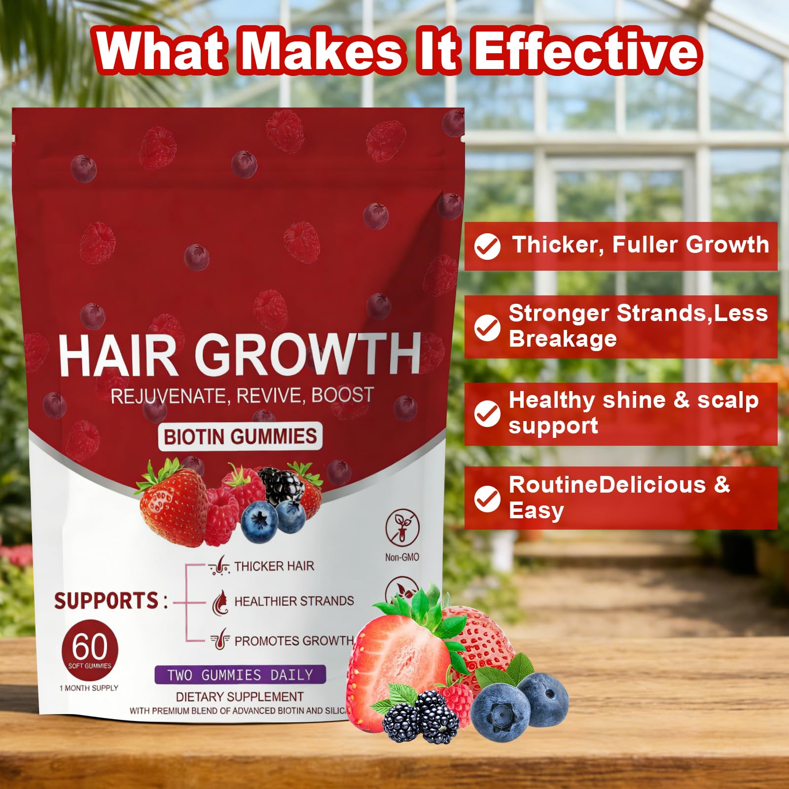 LUIMOLL Lumin Hair Growth Gummies close-up of gummies to emphasize texture and chewable format.