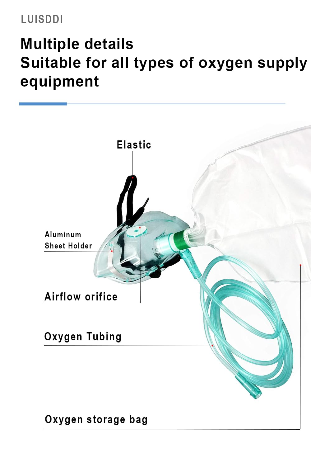 Luisddi non-rebreather mask side view, size L, adjustable flange for snug fit.