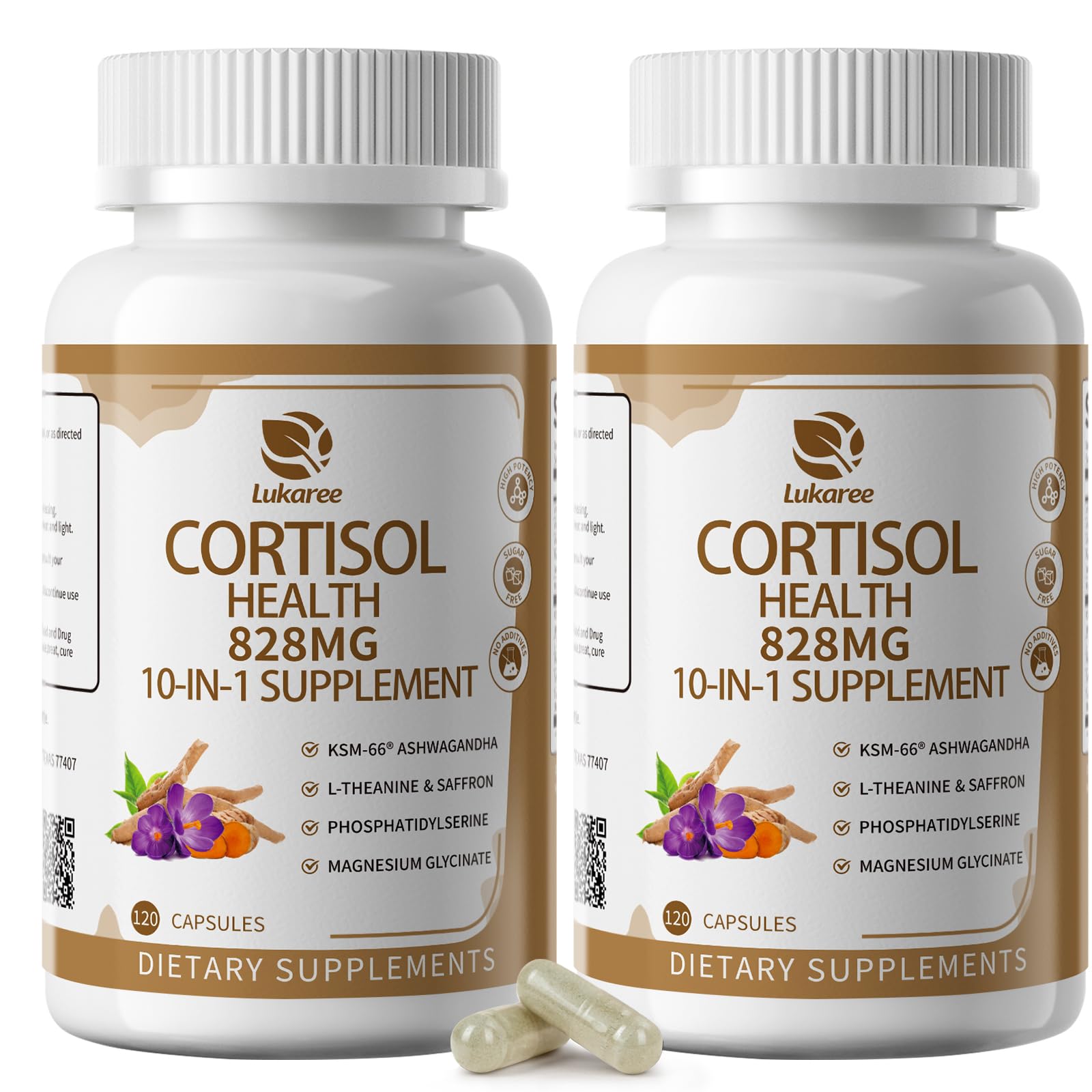 Lukaree 10-in-1 cortisol supplements bottle for daily balance.