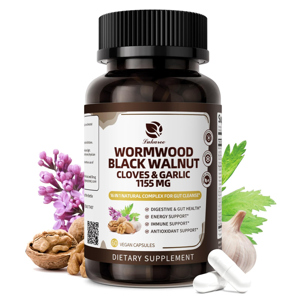 Lukaree 16-in-1 capsules with wormwood and walnut for a comprehensive gut cleanse.