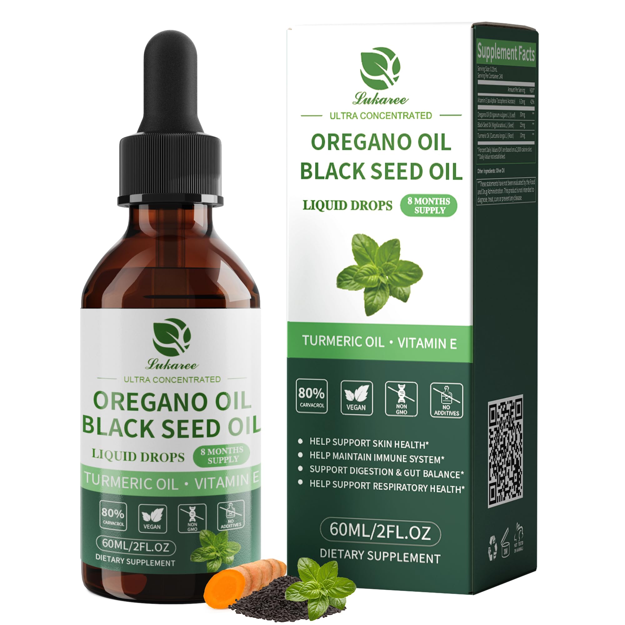 Lukaree 4-in-1 oregano oil bottle for daily immune support.