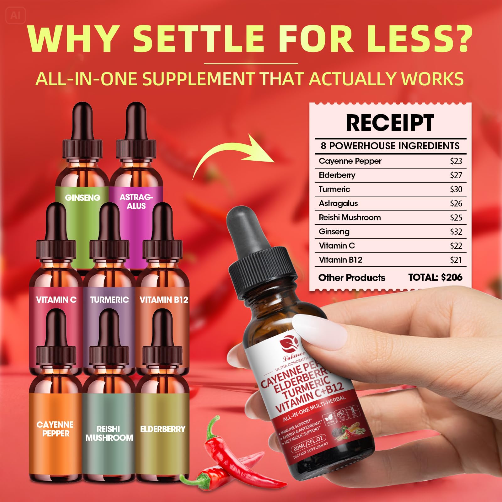 LUKAREE Cayenne Pepper Drops on a glass signaling fast-absorbing liquid