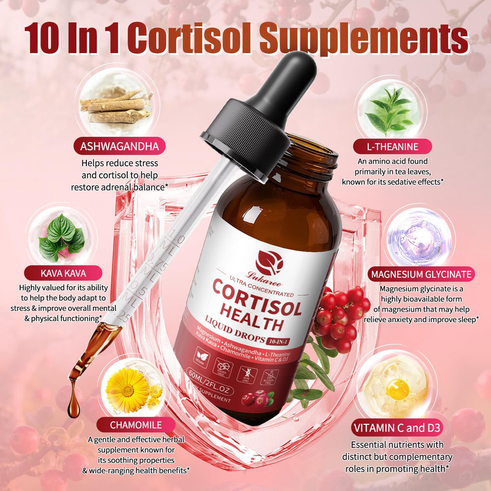 Lukaree cortisol drops pour shot showing easy dosing for busy days