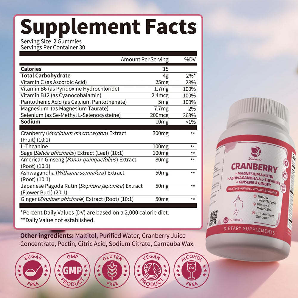 Lukaree Cranberry Gummies for Women bottle on desk signaling easy daily wellness
