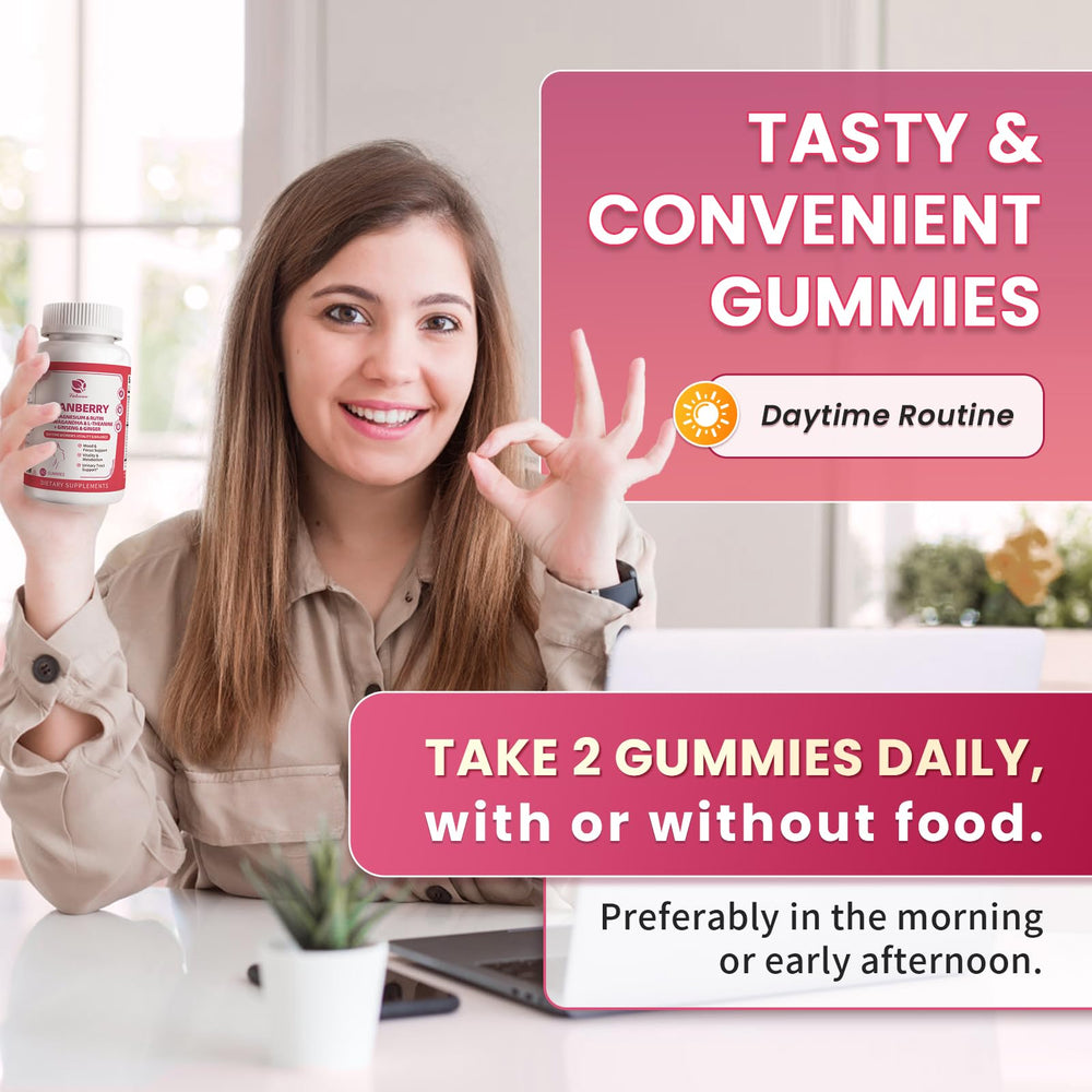Serving suggestion of Lukaree Cranberry Gummies for Women for daily routine