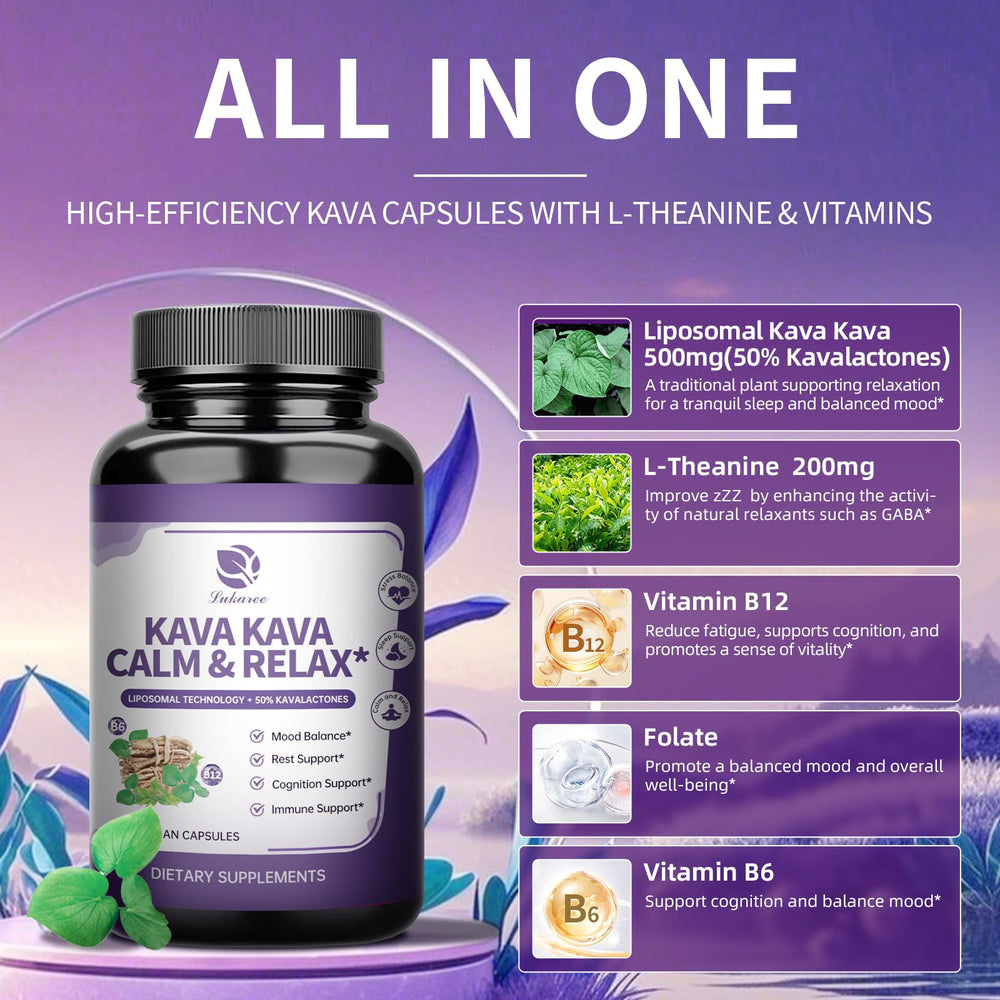Lukaree Kava Capsules liposomal technology boosts absorption for quicker relaxation.