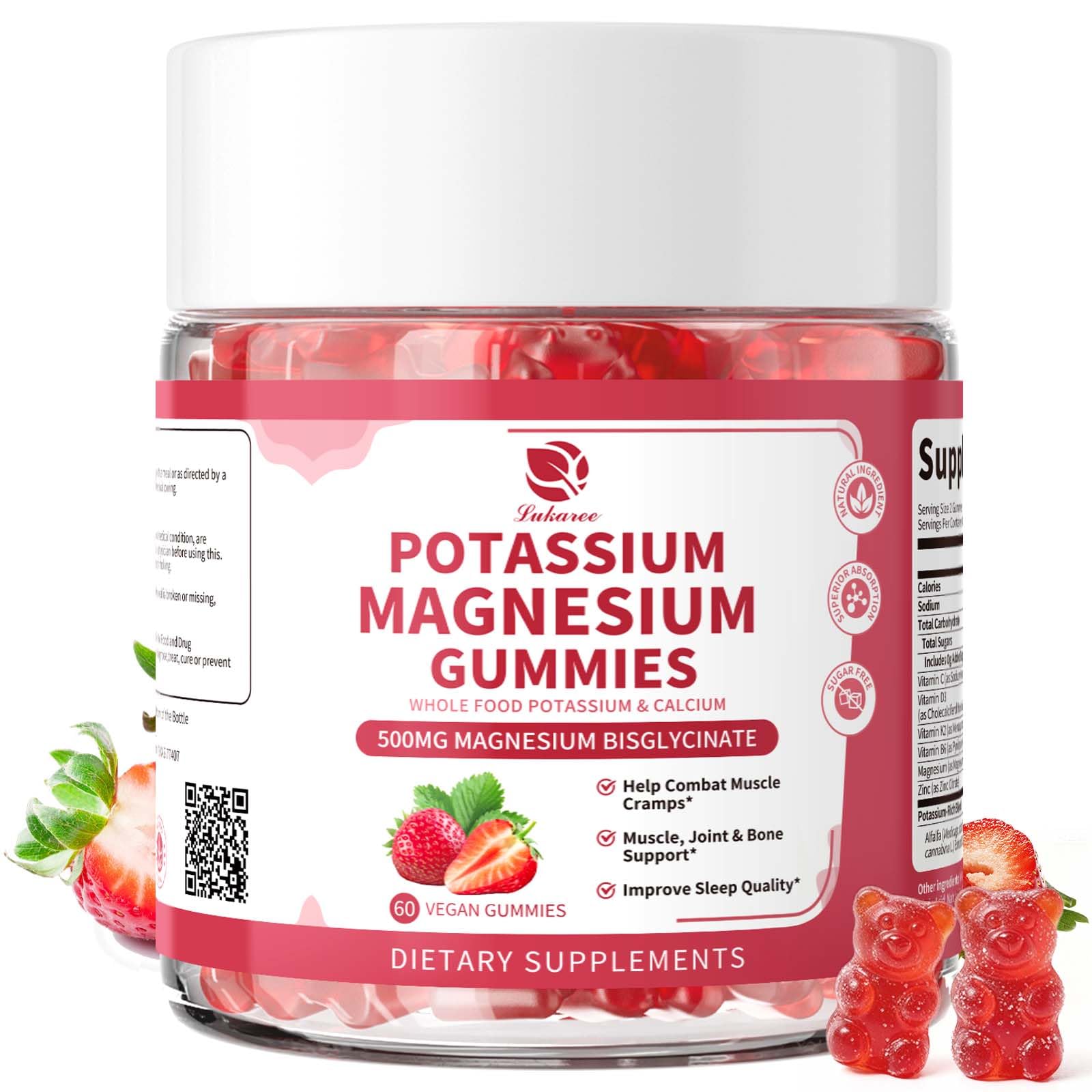 Lukaree Magnesium Potassium Gummies bottle on shelf for daily wellness