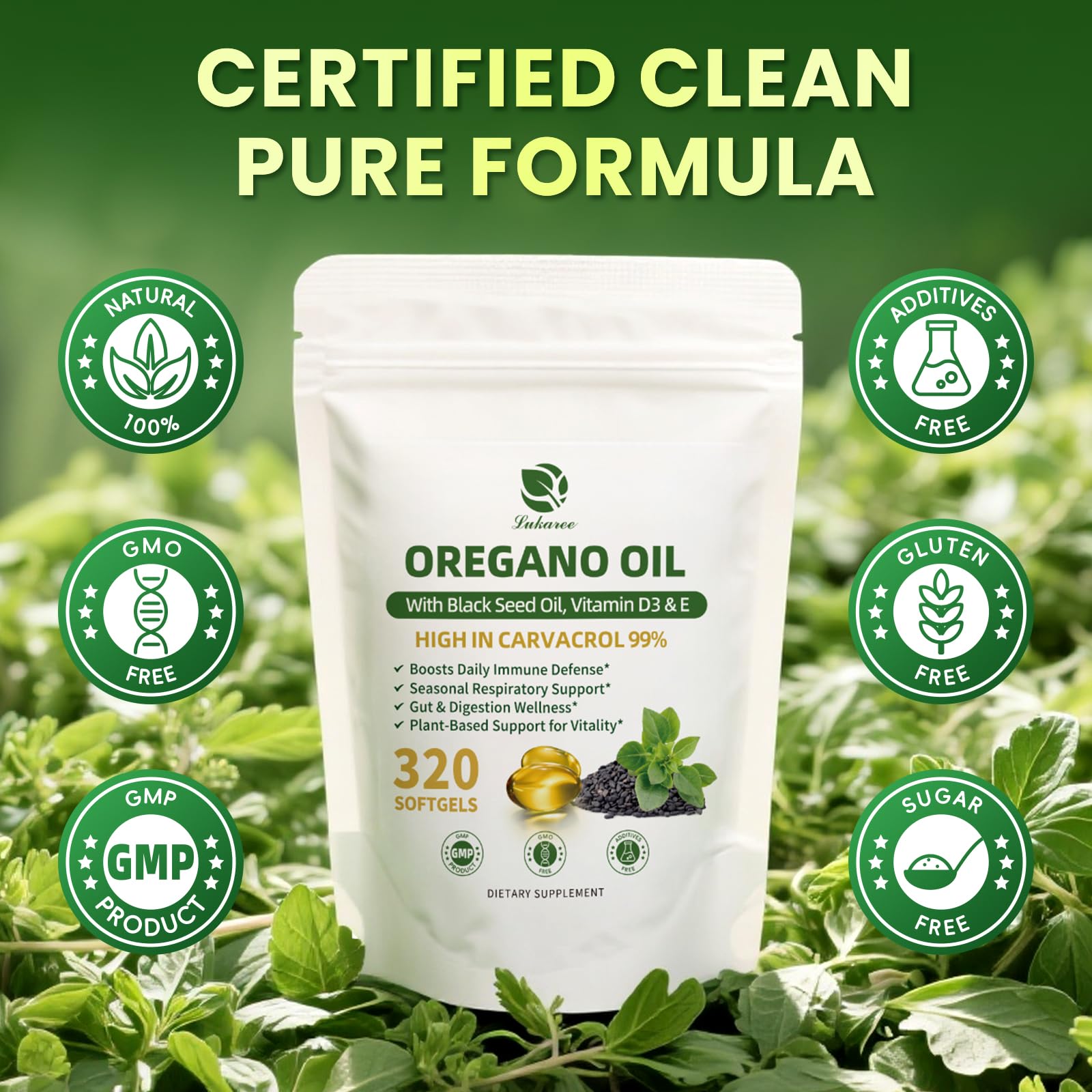Lukaree bottle with black seed oil blend indicating dual-action gut support.