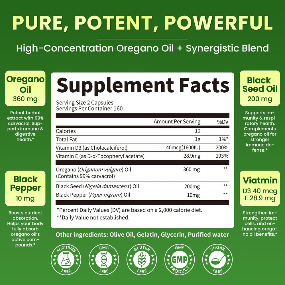 Lukaree bottle label highlighting clean, GMO-free oregano oil in a GMP-certified product.