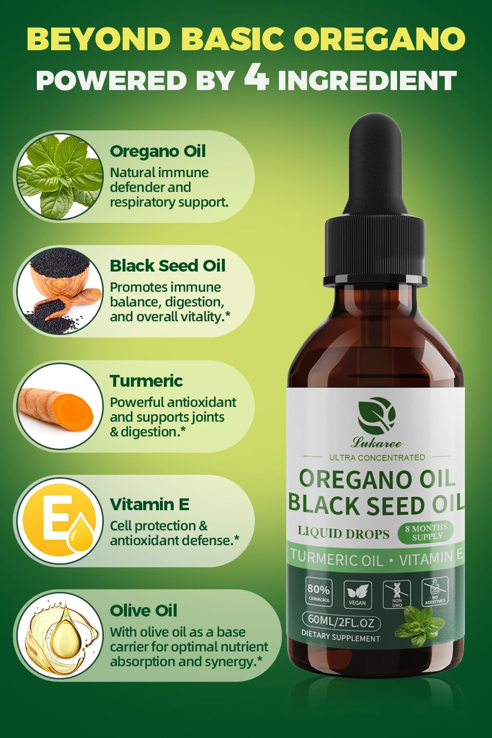 Lukaree oregano oil dropper for easy, precise dosing.