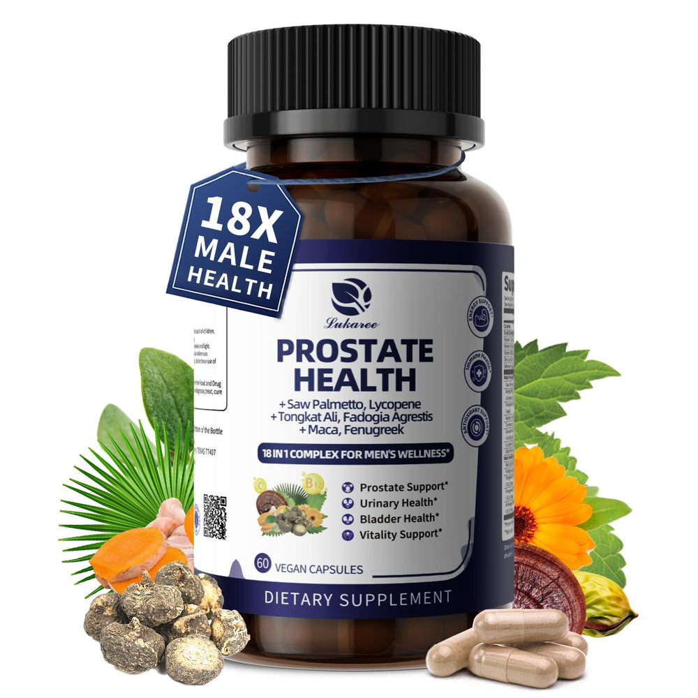 Lukaree Prostate Health bottle front showing 60 capsules for daily support