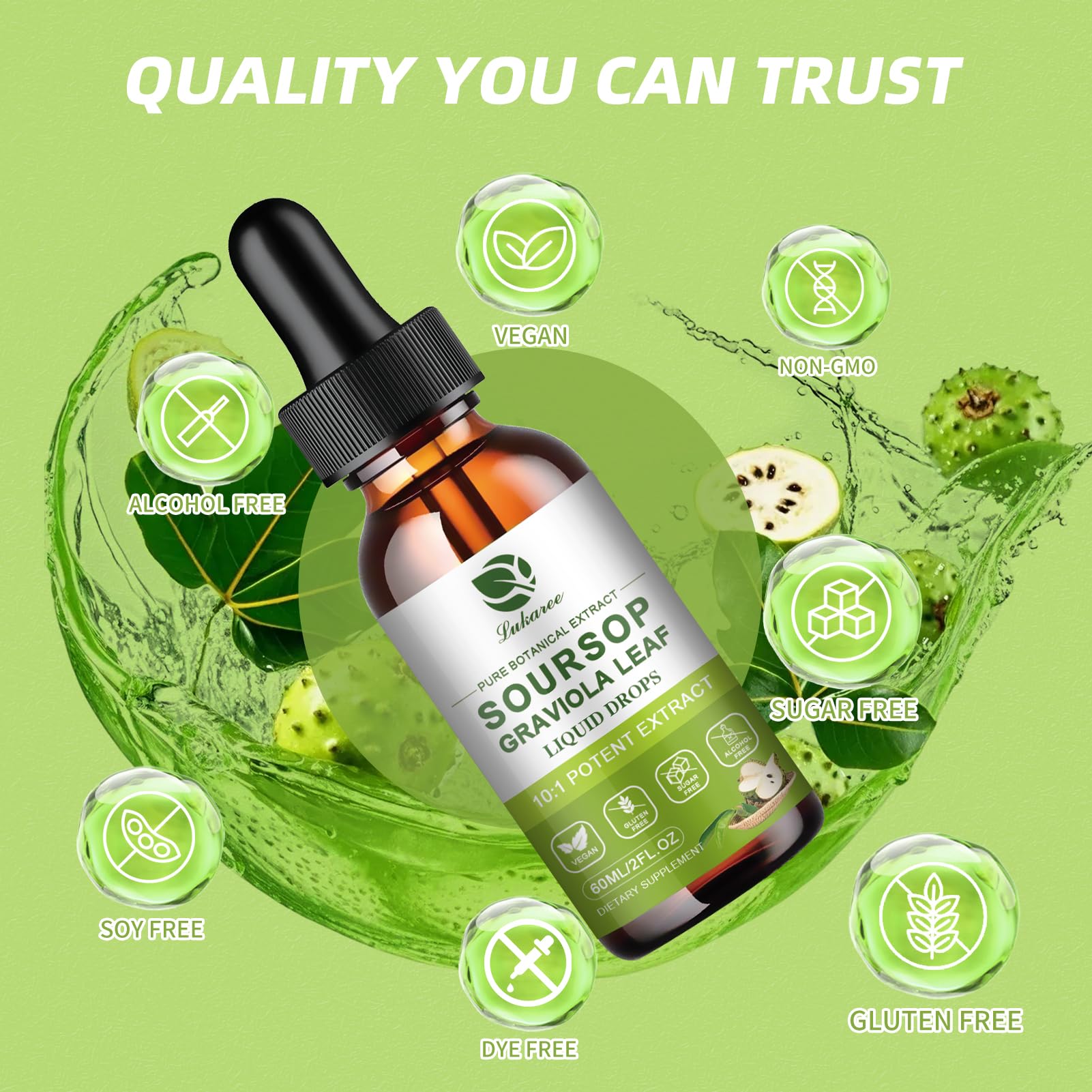 Lukaree Pure Soursop Leaves Extract in glass showcasing additive-free potency