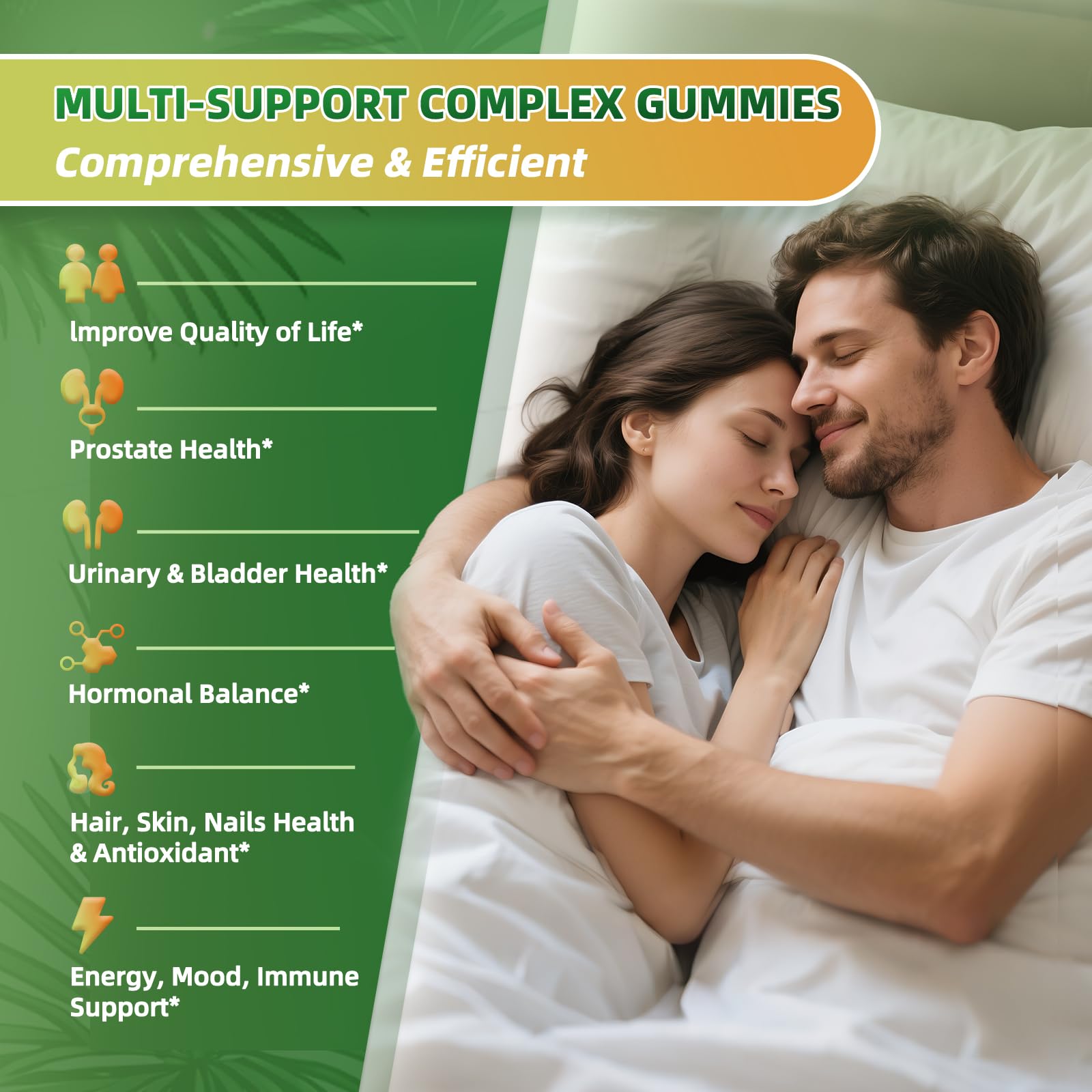Gummies displayed beside notes about urinary comfort and balance