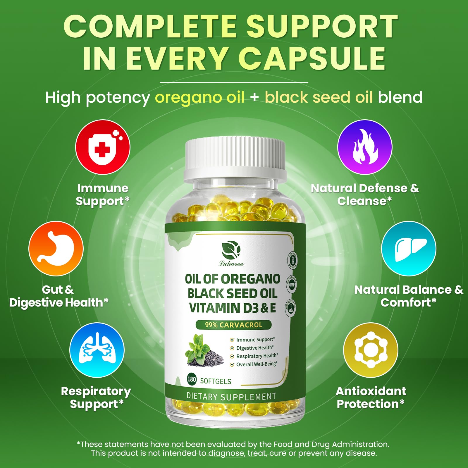 Lukaree vitamin D3 E graphic emphasizes added nutrients for immune and antioxidant support.