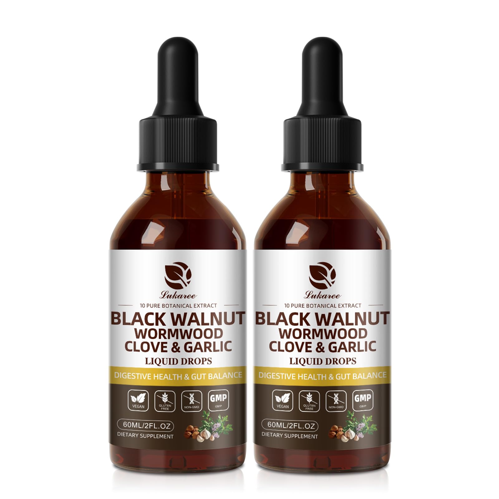 Lukaree Wormwood Black Walnut Clove tincture bottle for daily gut support