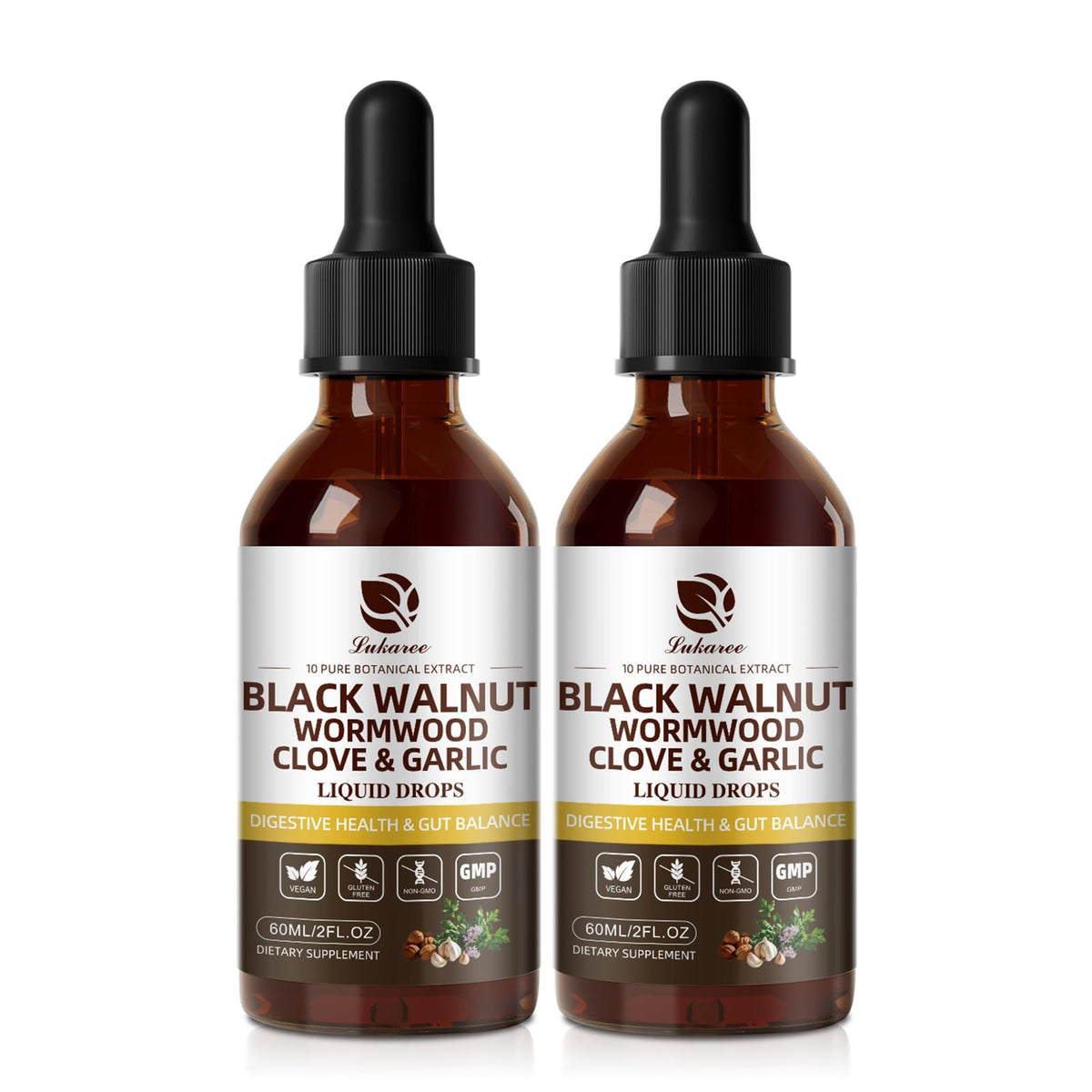 Lukaree Wormwood Black Walnut Clove tincture bottle for daily gut support