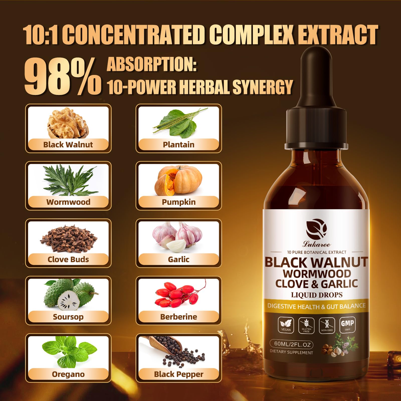 Lukaree tincture bottle pouring into a glass for easy dosing
