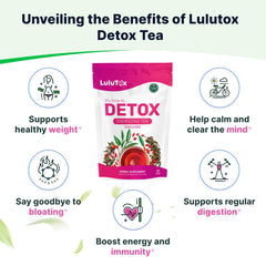 LULUTOX Detox Tea Peach bottle showcases convenient daily use and travel-friendly packaging