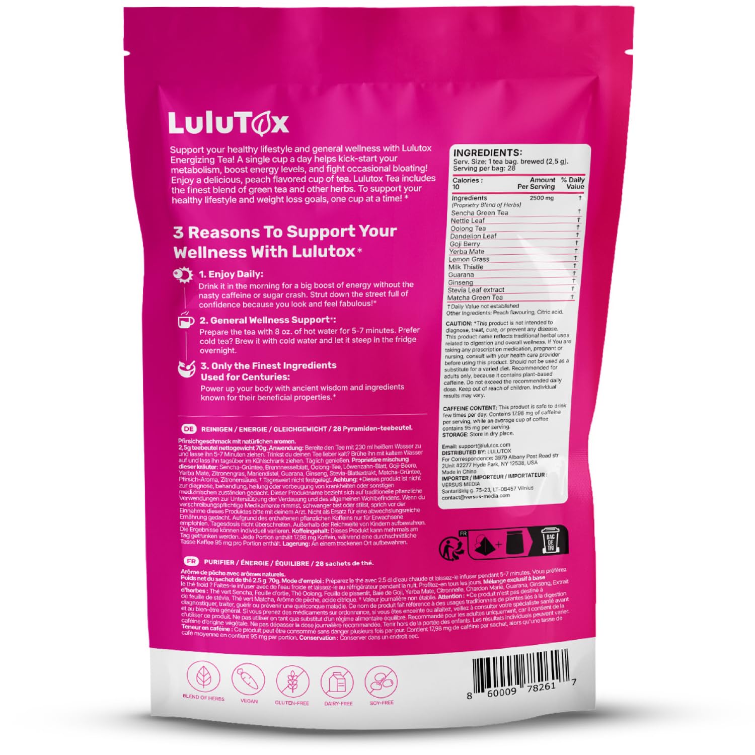 LULUTOX Detox Tea Peach ginger slices highlight natural flavor and digestive-friendly ingredients.