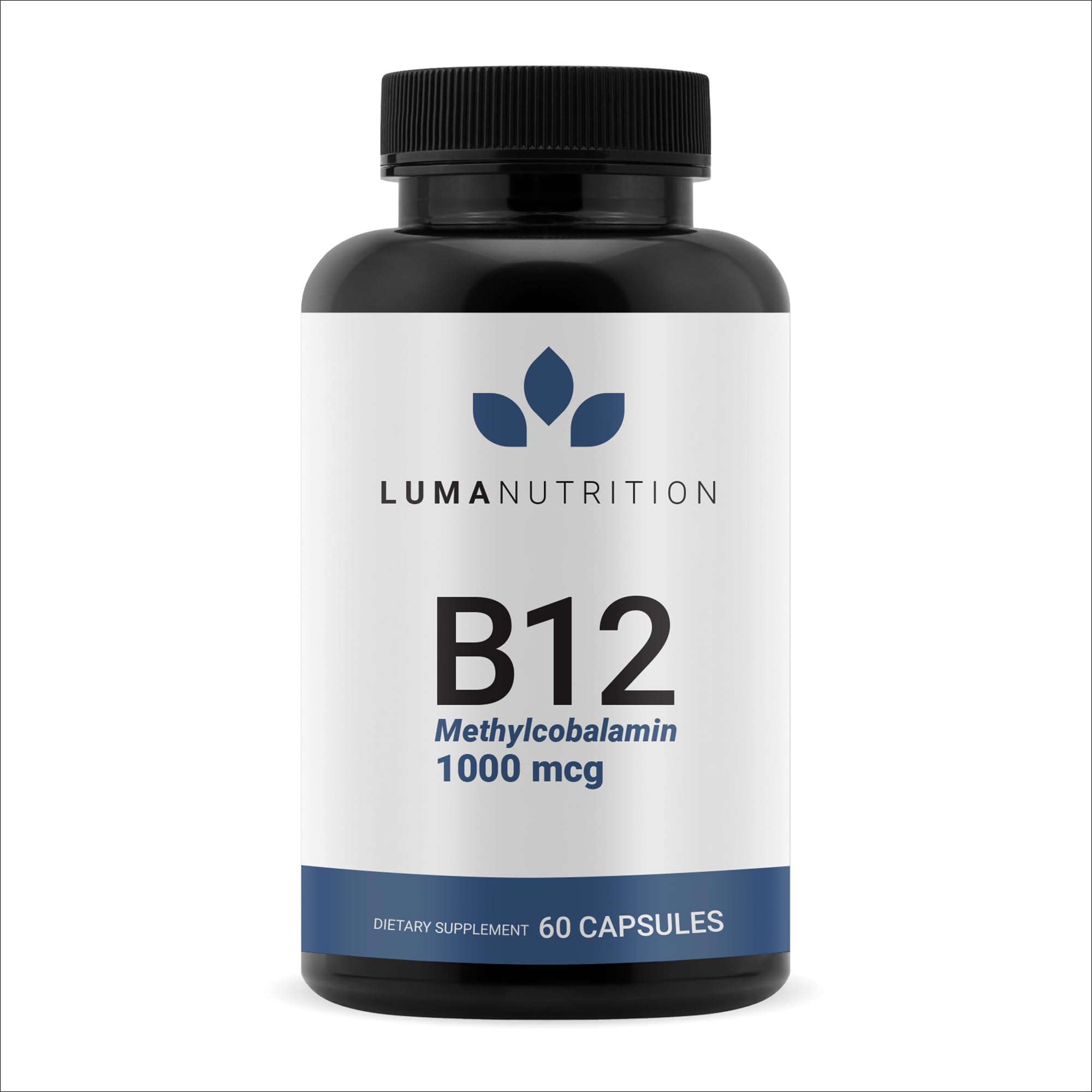 Luma Nutrition B12 1000mcg bottle illustrates energy support and daily wellness.