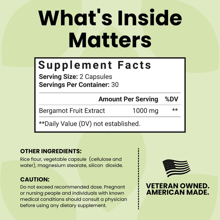 Luma Nutrition Citrus Bergamot 1000mg veteran-owned badge signals trusted sourcing.