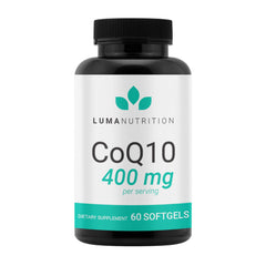 Luma Nutrition CoQ10 softgel bottle shown for daily heart support