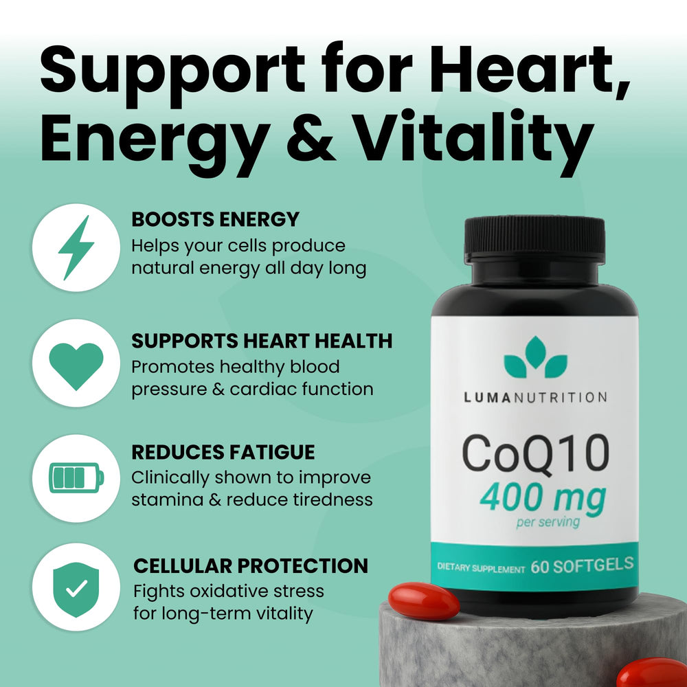 Luma Nutrition CoQ10 softgel package ready for daily use