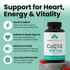 Luma Nutrition CoQ10 softgel package ready for daily use