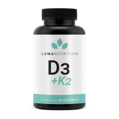 Luma Nutrition D3+K2 softgel closeup for bone and heart support.