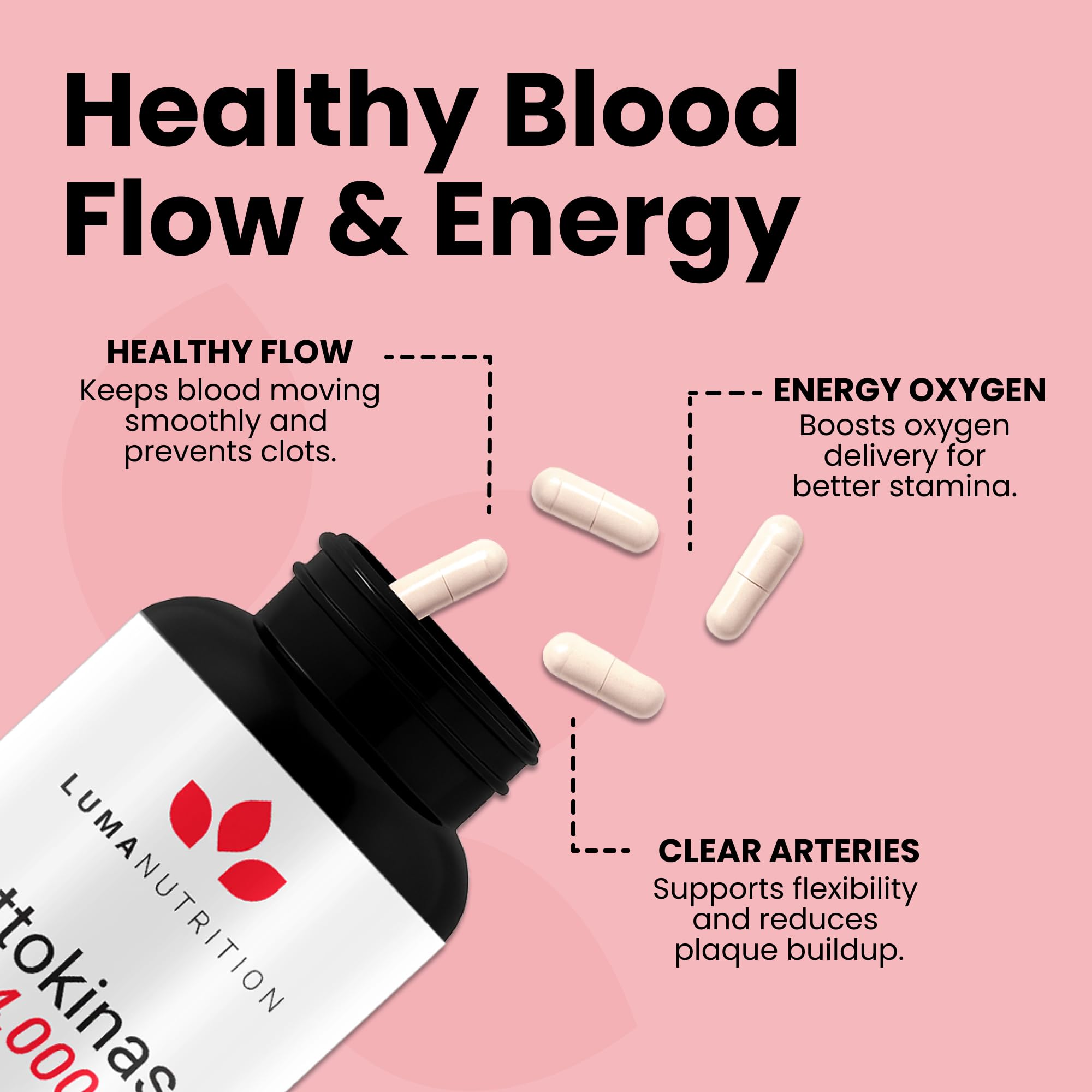 Luma Nutrition nattokinase bottle pour demonstrates easy daily serving.