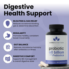 Luma Nutrition Probiotics 60 Billion capsules close-up showing daily capsules.