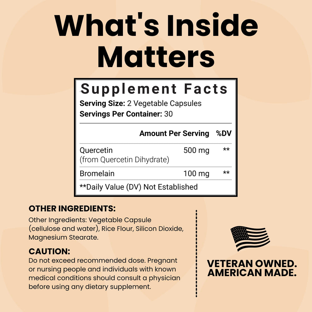 Luma Nutrition Quercetin 500mg with bromelain graphic highlighting absorption benefits.