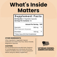 Luma Nutrition Quercetin 500mg with bromelain graphic highlighting absorption benefits.