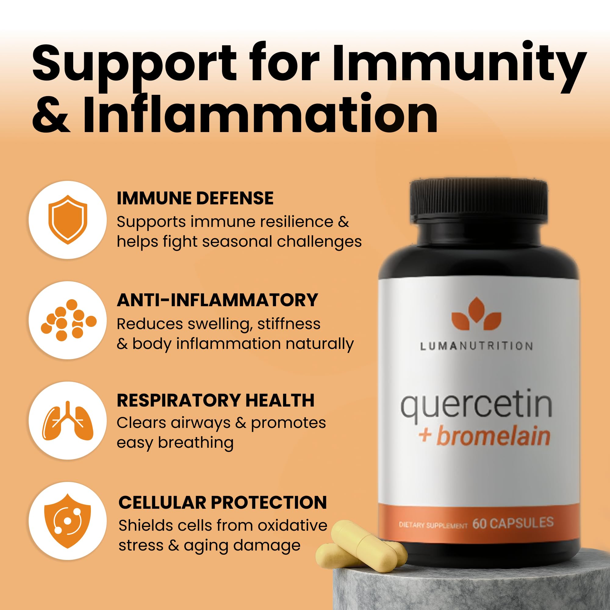 Luma Nutrition Quercetin 500mg capsules ready for daily dosing.