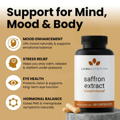 Close-up of saffron pills promoting daily mood balance and energy.
