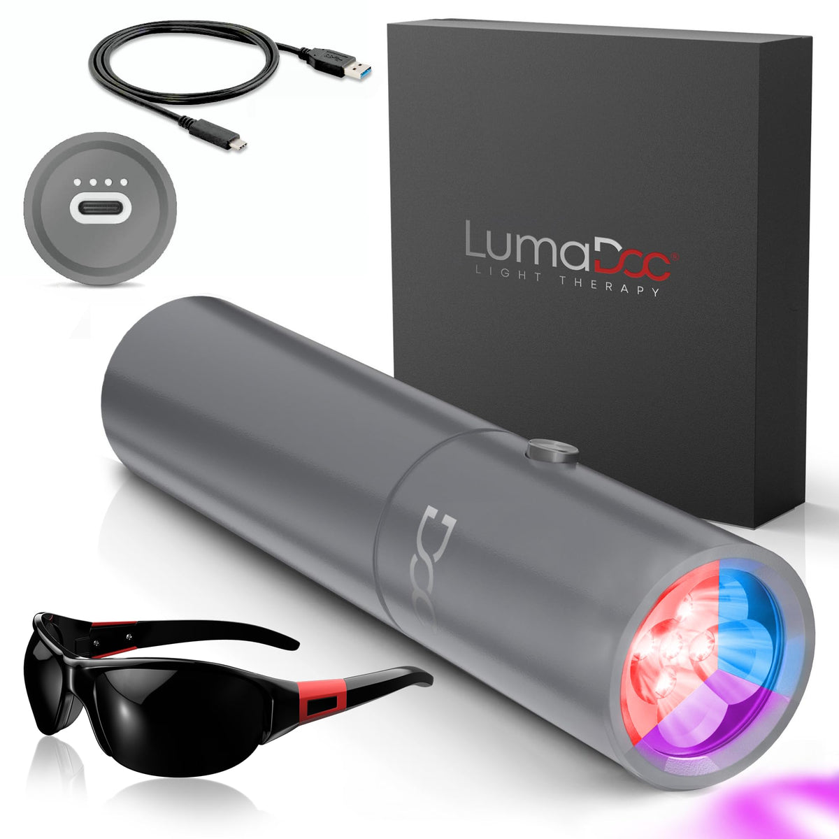 LumaDoc torch compact portable design for convenient on-the-go treatment.