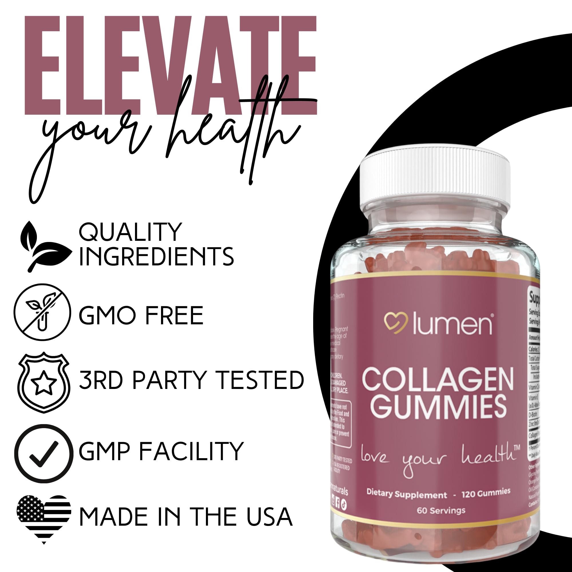 Lumen Naturals Collagen Gummies with a glass of water for easy use.